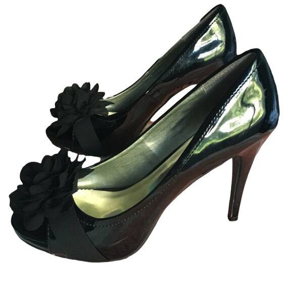 Carlos Santana Platform Embellished Peep Toe Pumps Black Size 8.5M - Picture 1 of 5